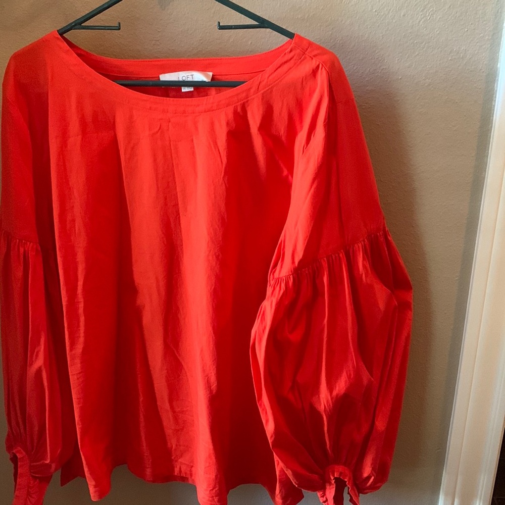 Loft orange cotton blouse with balloon sleeves - size XXL.